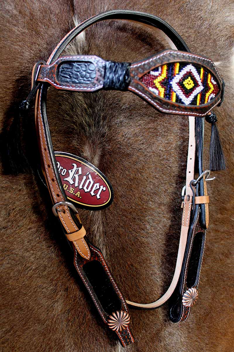 Horse Show Bridle Western Leather Headstall Hand Beaded Tack Rodeo