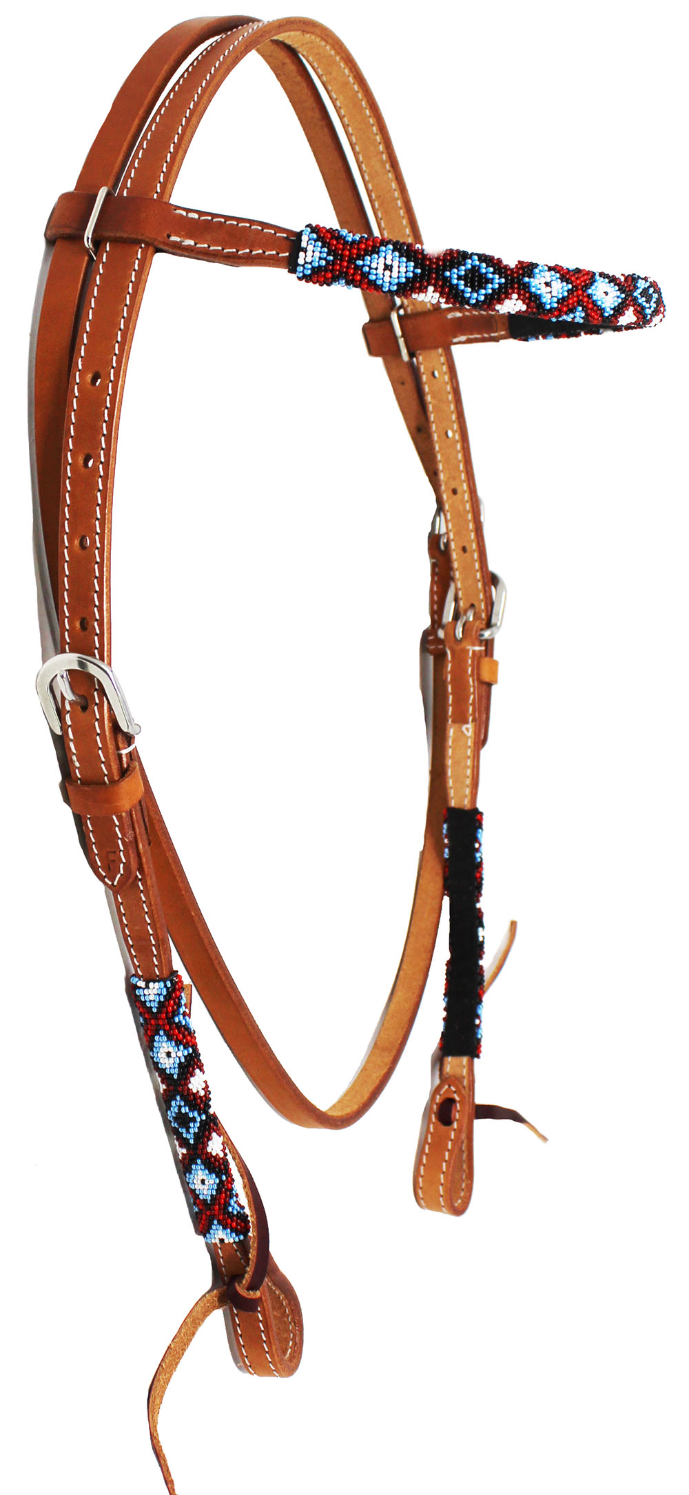 Horse Show Bridle Western Leather Beaded Browband Headstall Tie Ends