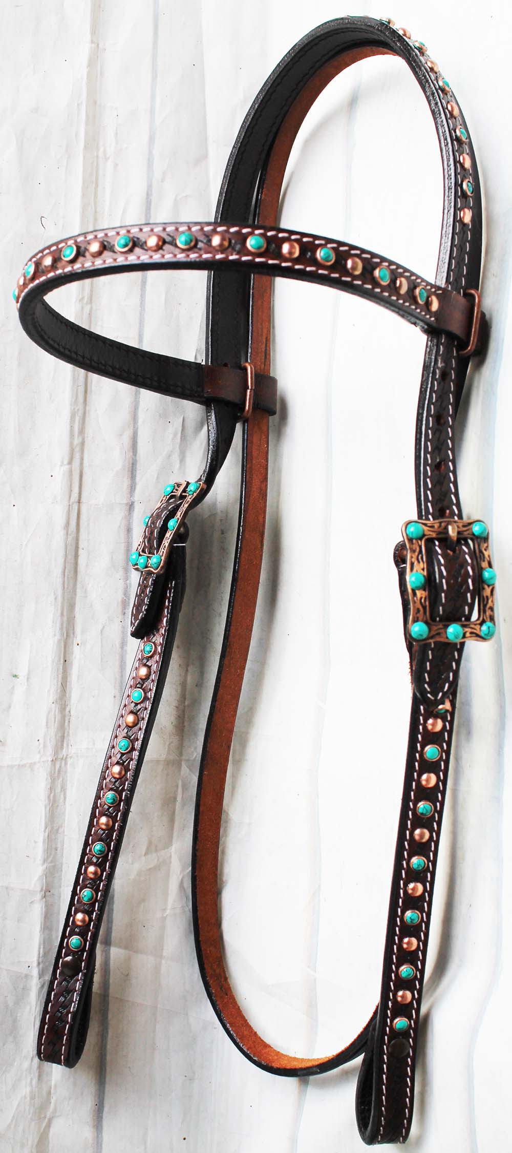Horse Show Bridle Western Leather Headstall Tack Bling Turquoise 7940H