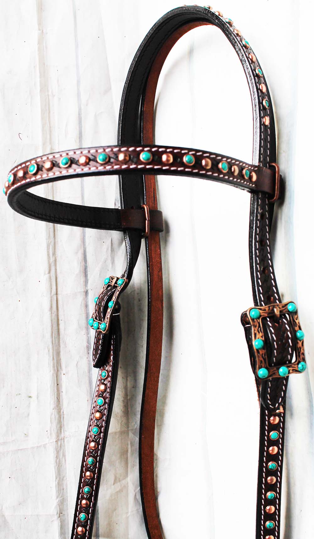 Horse Show Bridle Western Leather Headstall Tack Bling Turquoise 7940H