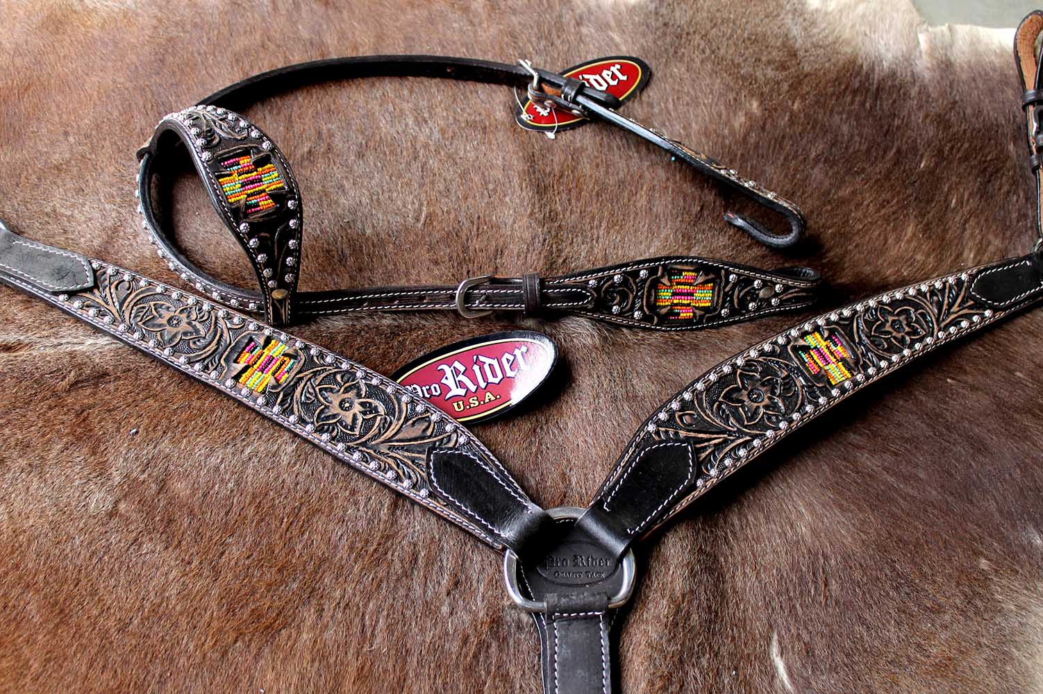Horse Bridle Western Leather Headstall Breast Collar Show Tack Beaded