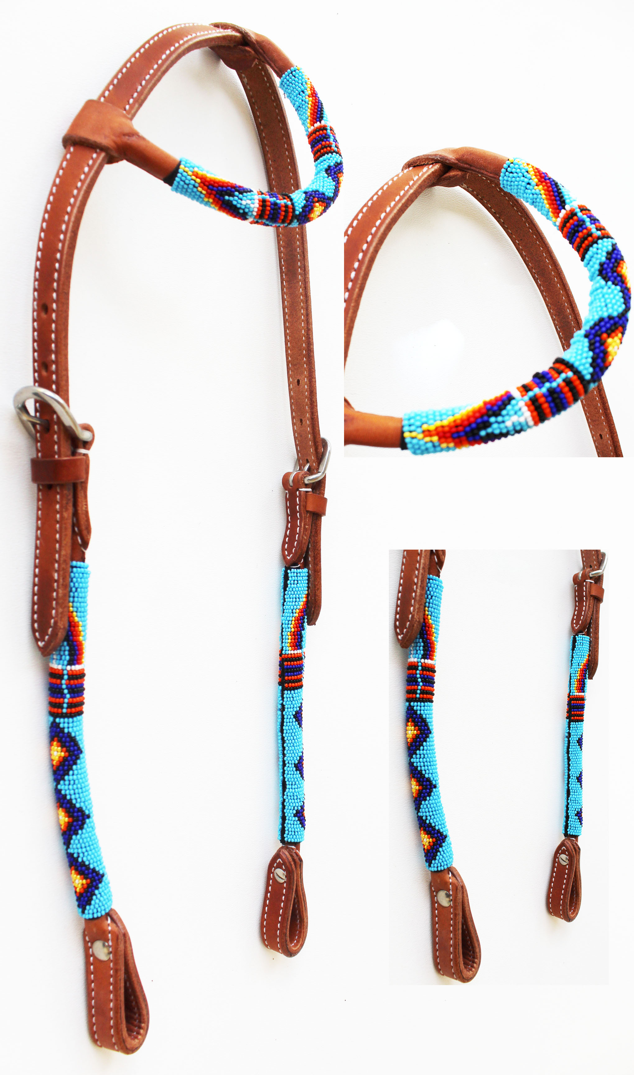 Horse Show Bridle Western Leather Headstall Beaded Overlay One Ear 79RT01HA Horse Show Bridle Western Leather Headstall Beaded Overlay One Ear 79RT01HA