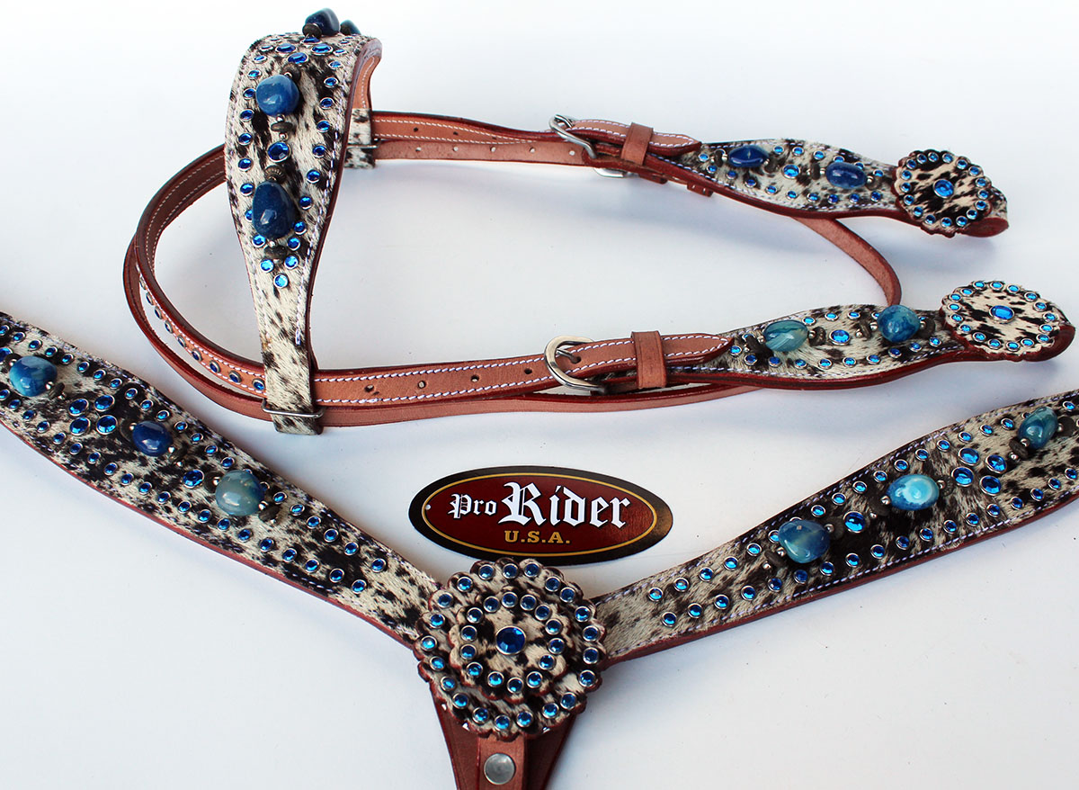 Horse Show Tack Bridle Western Leather Headstall Breast Collar Blue Bling 8401 eBay