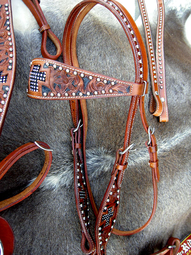 Horse Show Bridle Western Leather Headstall Breast Collar Tack Cross