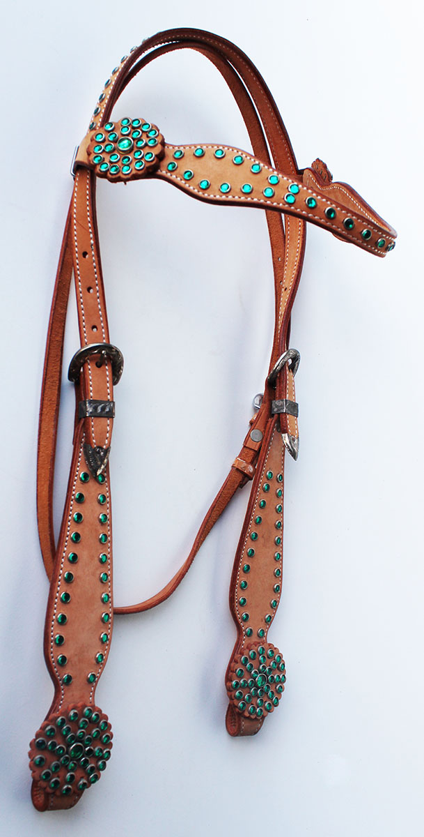 Show Tack Horse Bridle Western Leather Headstall Breast Collar Green 8212
