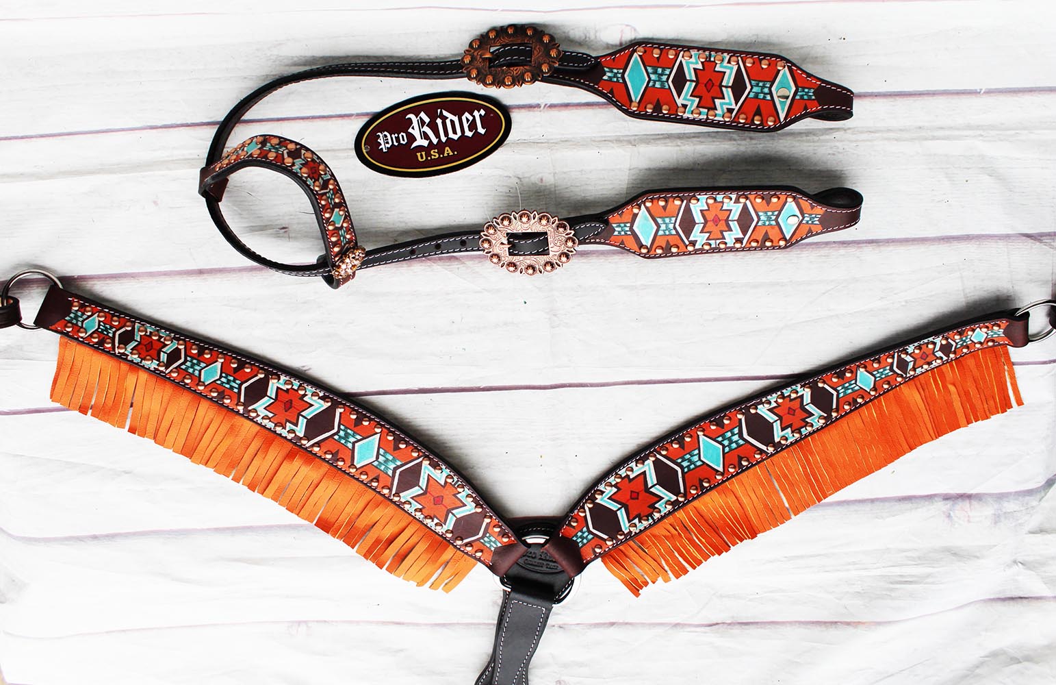 Horse Show Tack Bridle Western Leather Headstall Breast Collar Orange