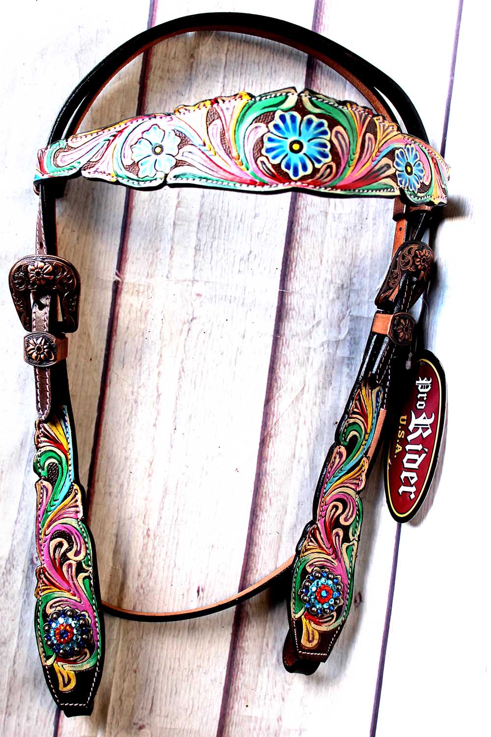 Horse Equine Show Bridle Western Leather Headstall Tack Rodeo Painted