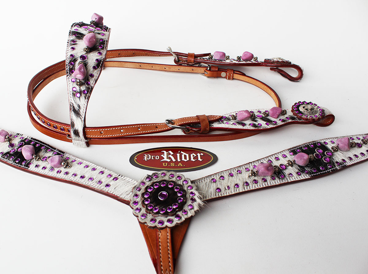 Horse Show Tack Bridle Western Leather Headstall Breast Collar Purple