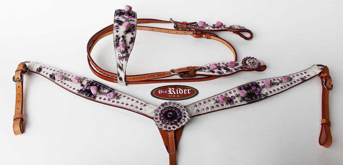Horse Show Tack Bridle Western Leather Headstall Breast Collar Purple