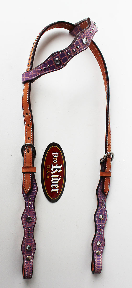 Horse Show Tack Bridle Western Leather Headstall Purple Rodeo Bling
