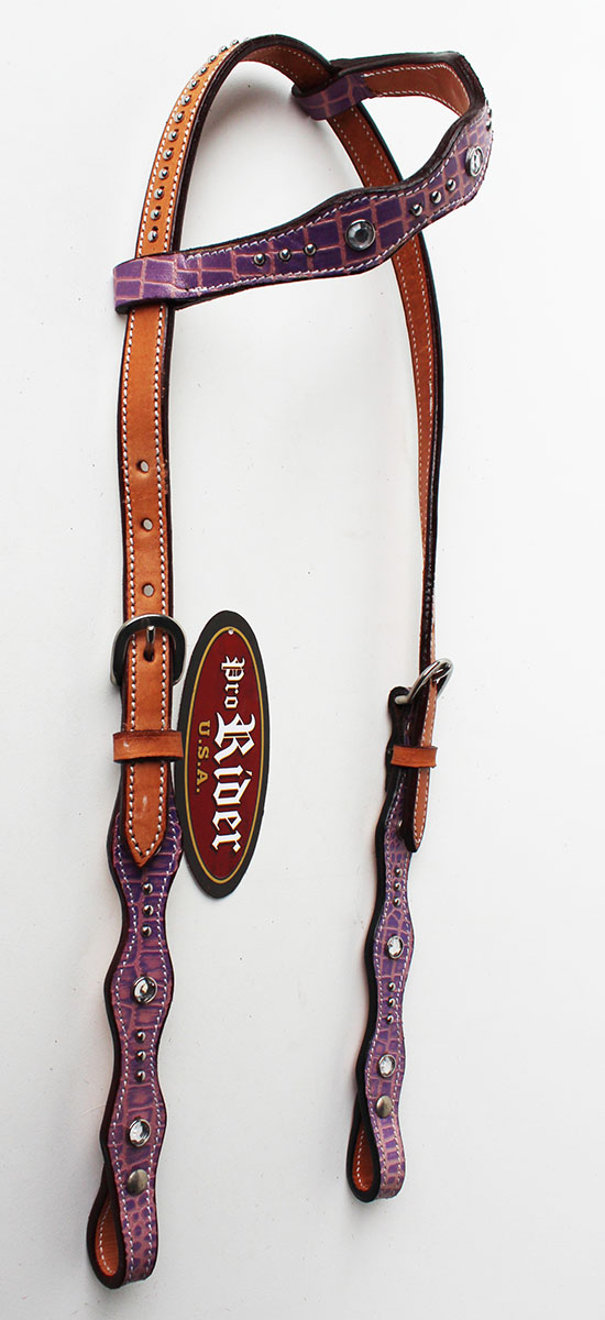 Horse Show Tack Bridle Western Leather Headstall Purple Rodeo Bling