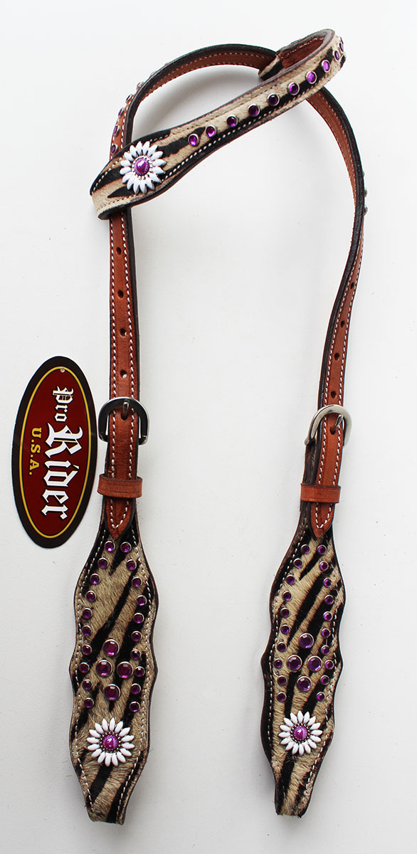 Equine Horse Show Tack Bridle Western Leather Headstall Hair Purple