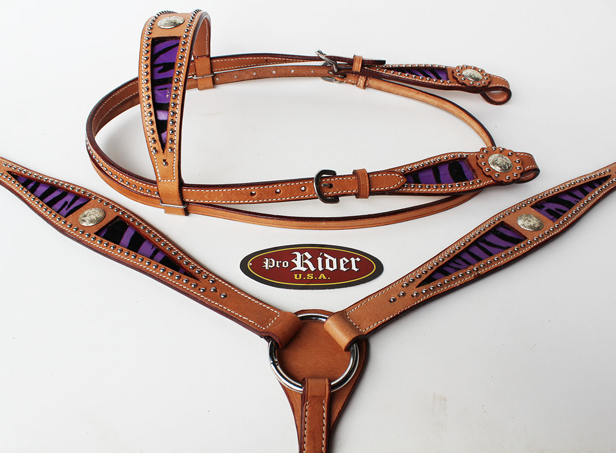 Show Tack Bridle Western Leather Headstall Breast Collar Purple 8320 eBay