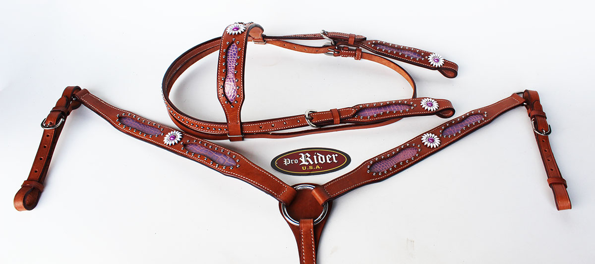 Show Tack Bridle Western Leather Headstall Breast Collar Purple 8346 eBay