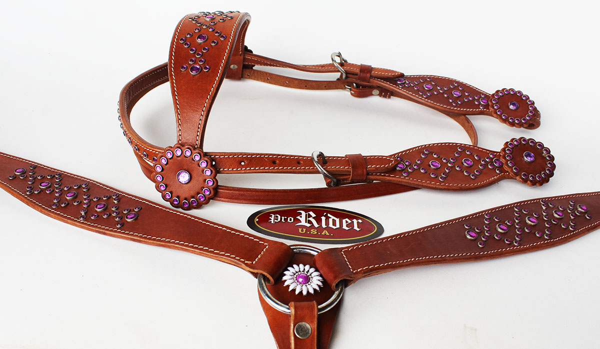 Show Tack Bridle Western Leather Headstall Breast Collar Purple 8361 eBay