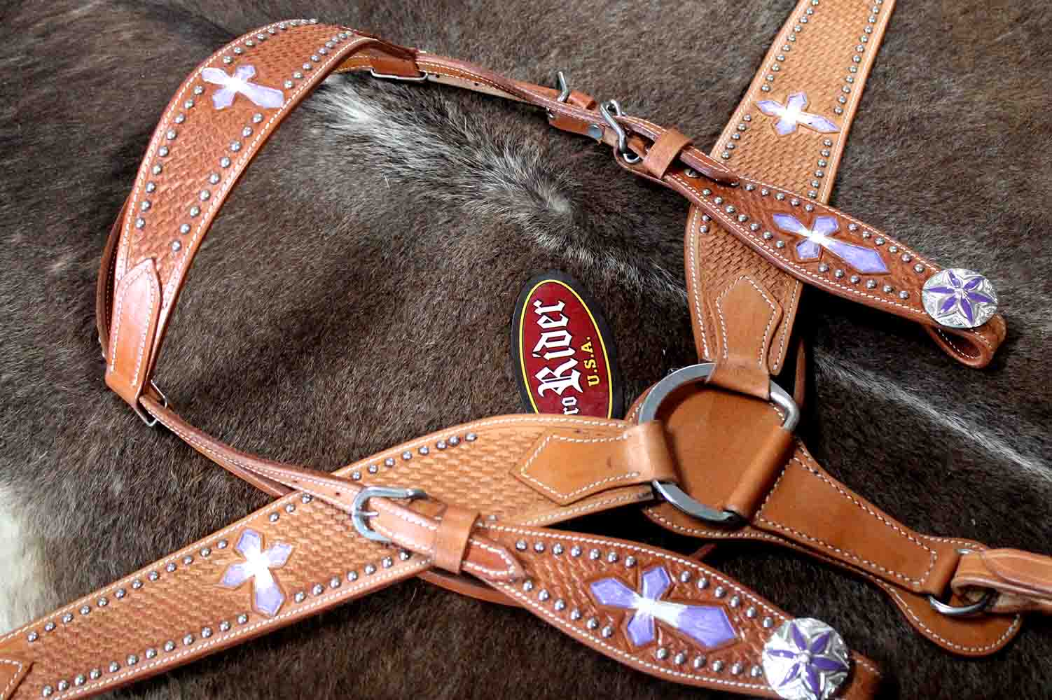 Show Tack Bridle Western Leather Headstall Breast Collar Purple 8365 eBay