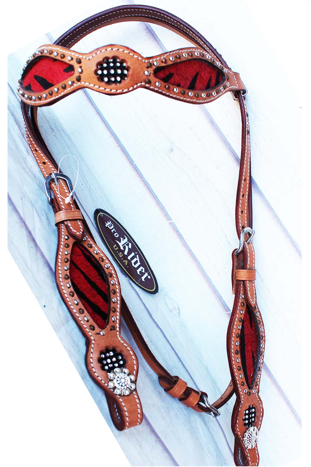 Horse Show Bridle Western Leather Rodeo Headstall Tack Red Hair Bling