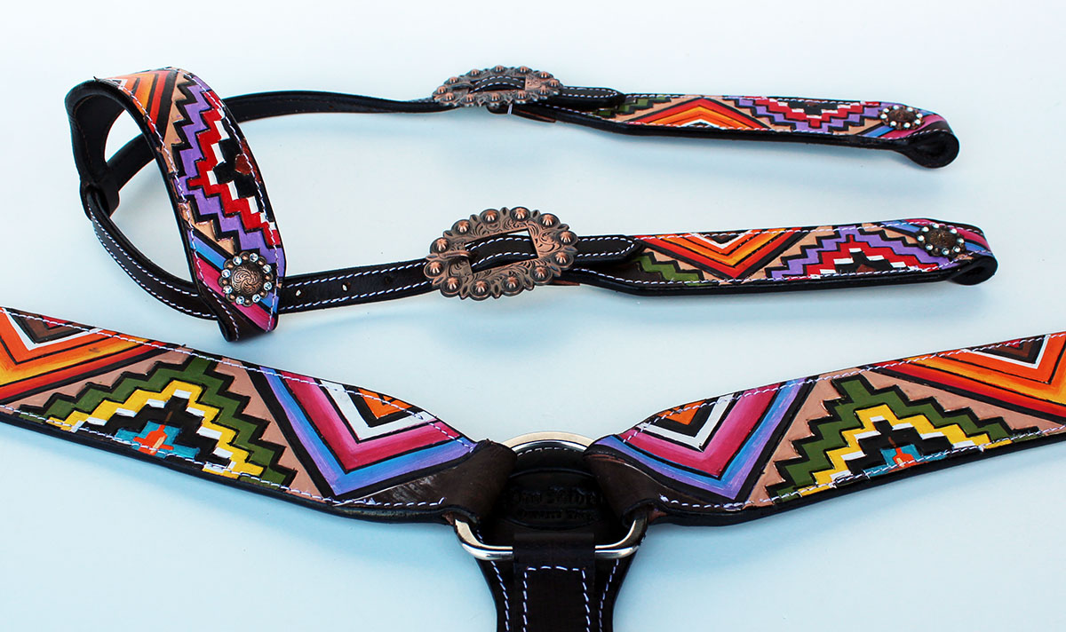 Horse Tack Bridle Western Leather Headstall Breast Collar Barrel Racing