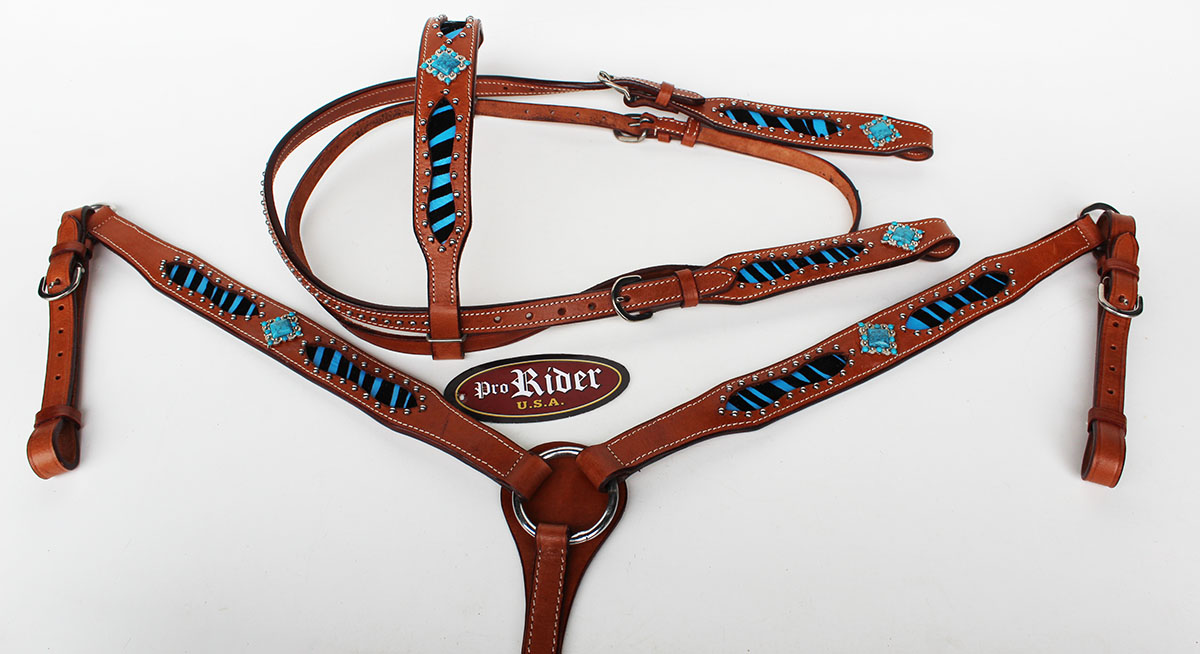 Horse Tack Bridle Western Leather Headstall Breastcollar Turquoise