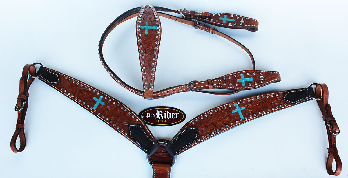 Horse Show Tack Bridle Western Leather Headstall Breast Collar