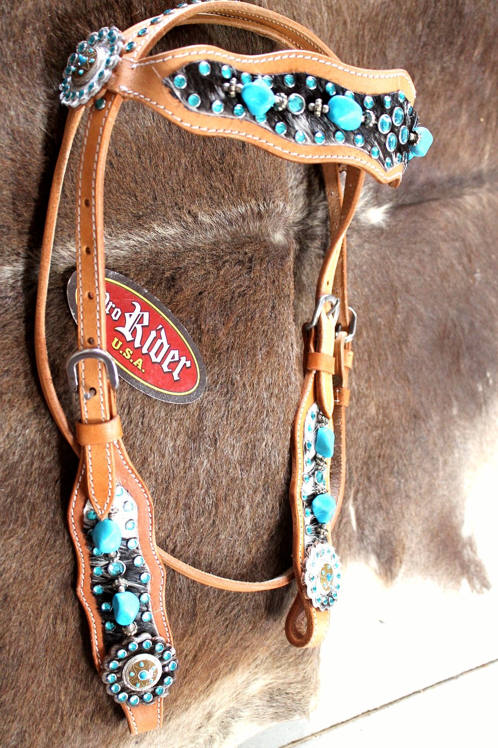 Horse Show Tack Bridle Western Leather Headstall Turquoise 80145H