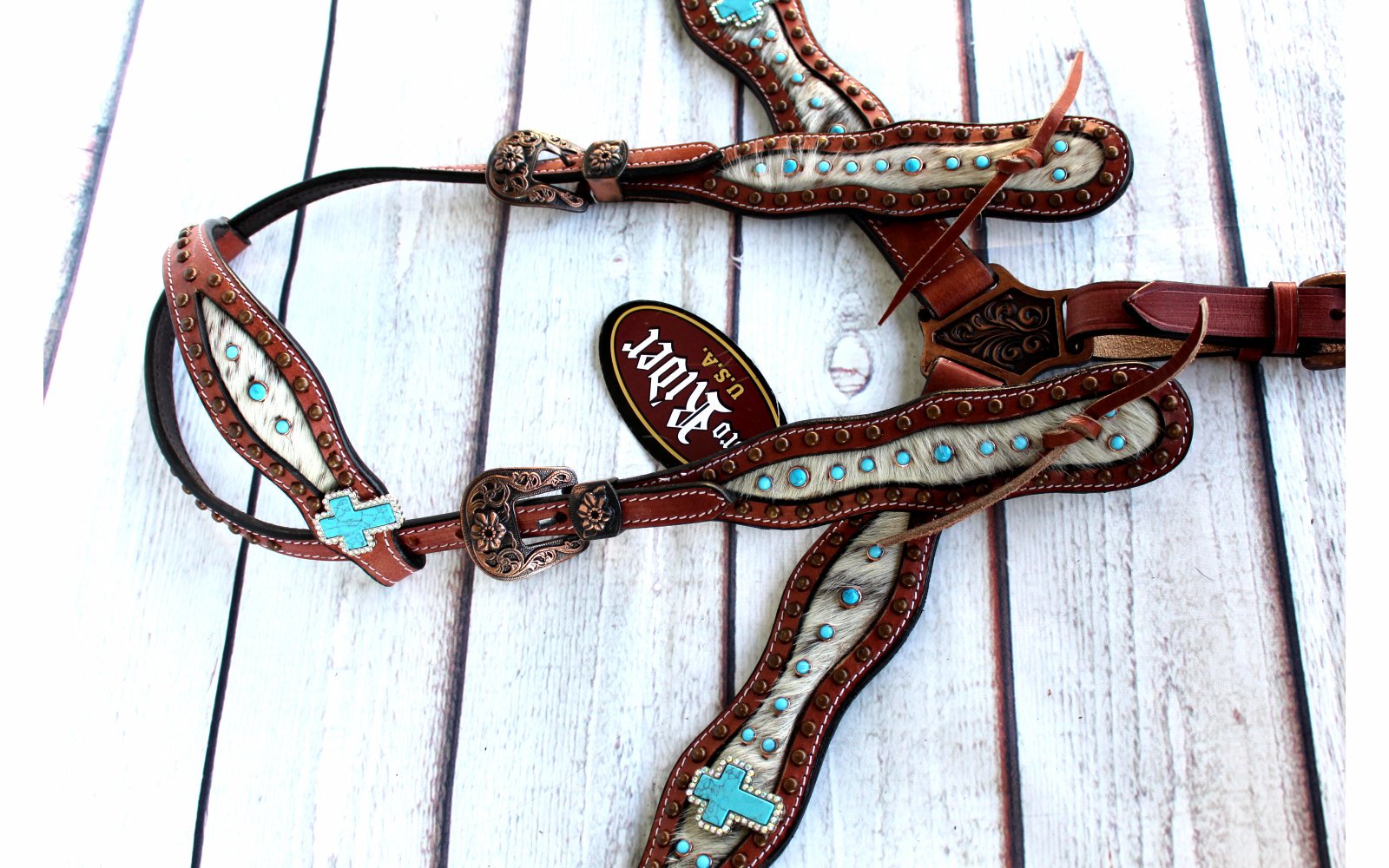 Horse Tack Bridle Western Leather Headstall Turquoise Bling Rodeo