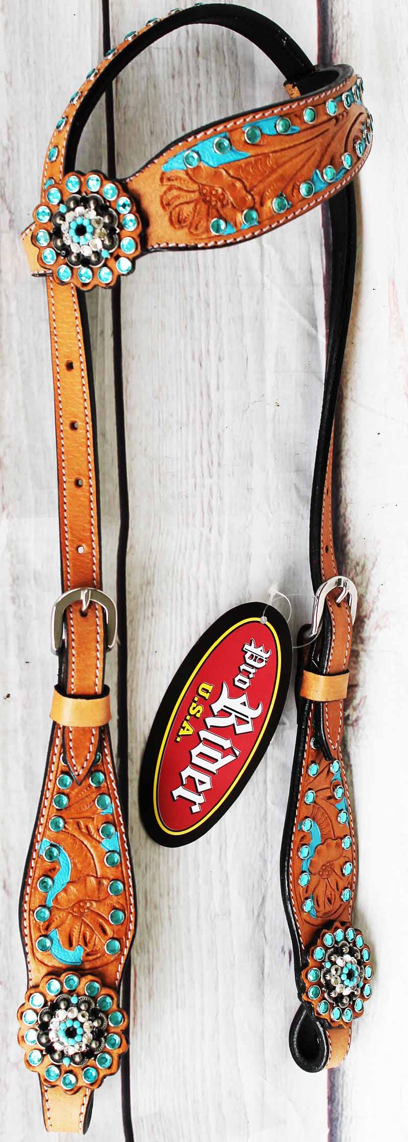 Horse Show Tack Bridle Western Leather Headstall Carved Turquoise Bling