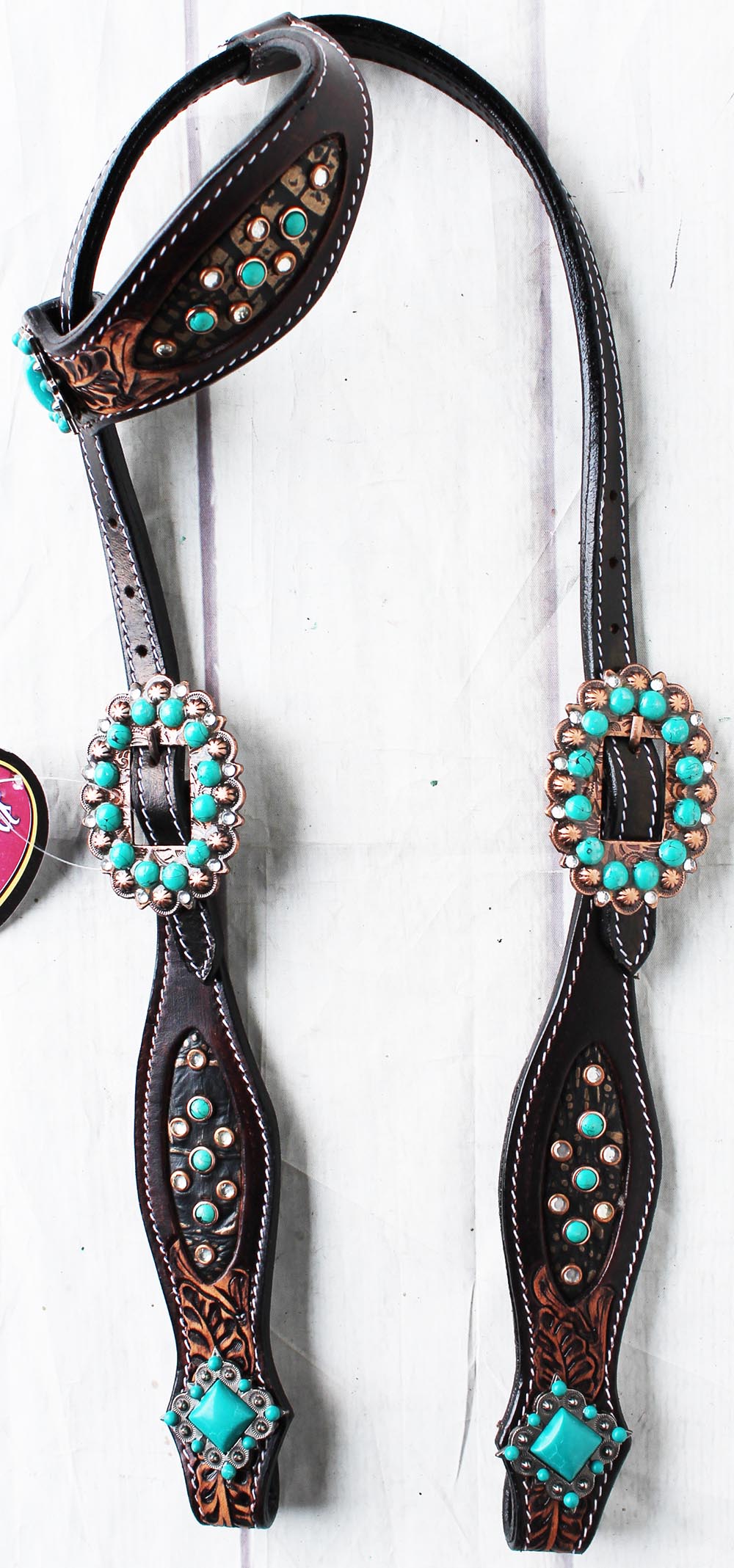 Horse Show Rodeo Tack Bridle Western Leather Headstall Turquoise Equine