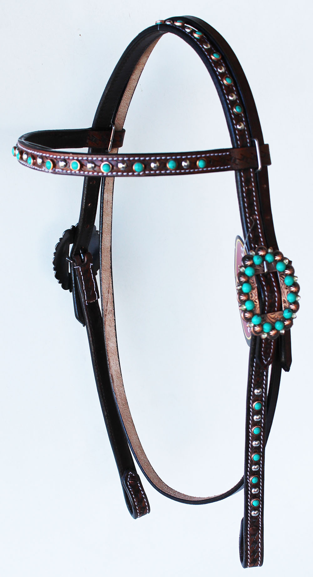 Horse Tack Bridle Western Leather Headstall Dark Brown Turquoise Bling