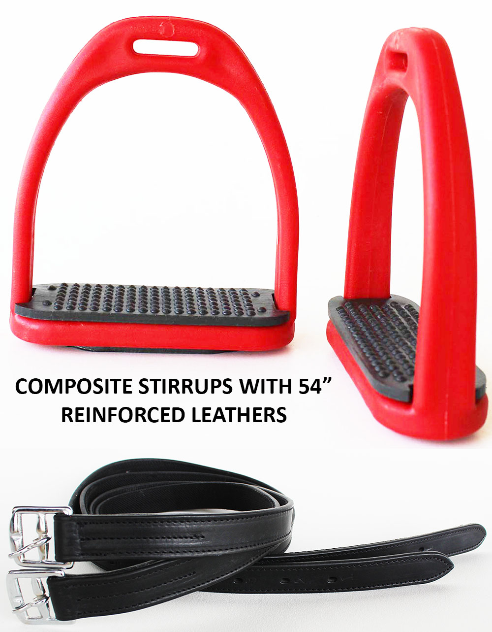 Horse Saddle English Composite Lightweight Stirrups With Leathers Red