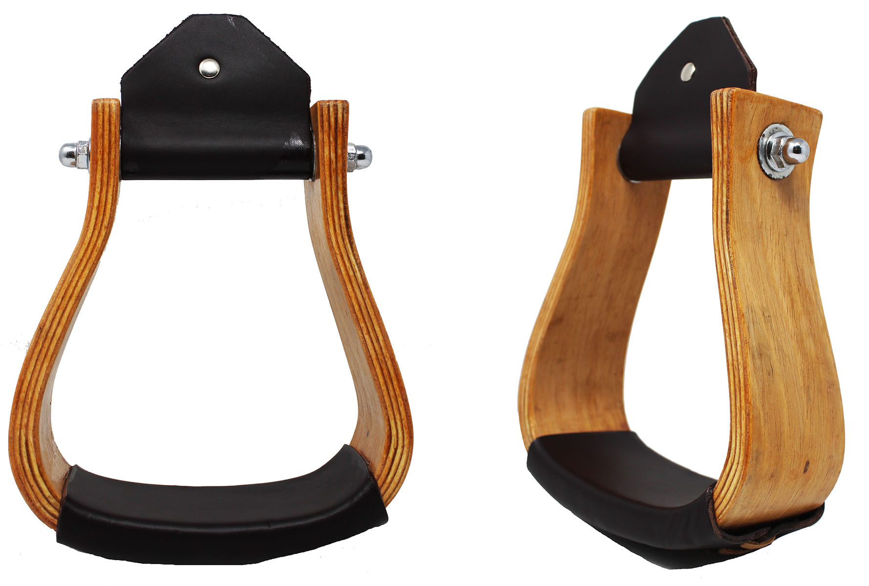 Western Horse 53/8" Wide Wooden Saddle Stirrups w/ Leather Tread