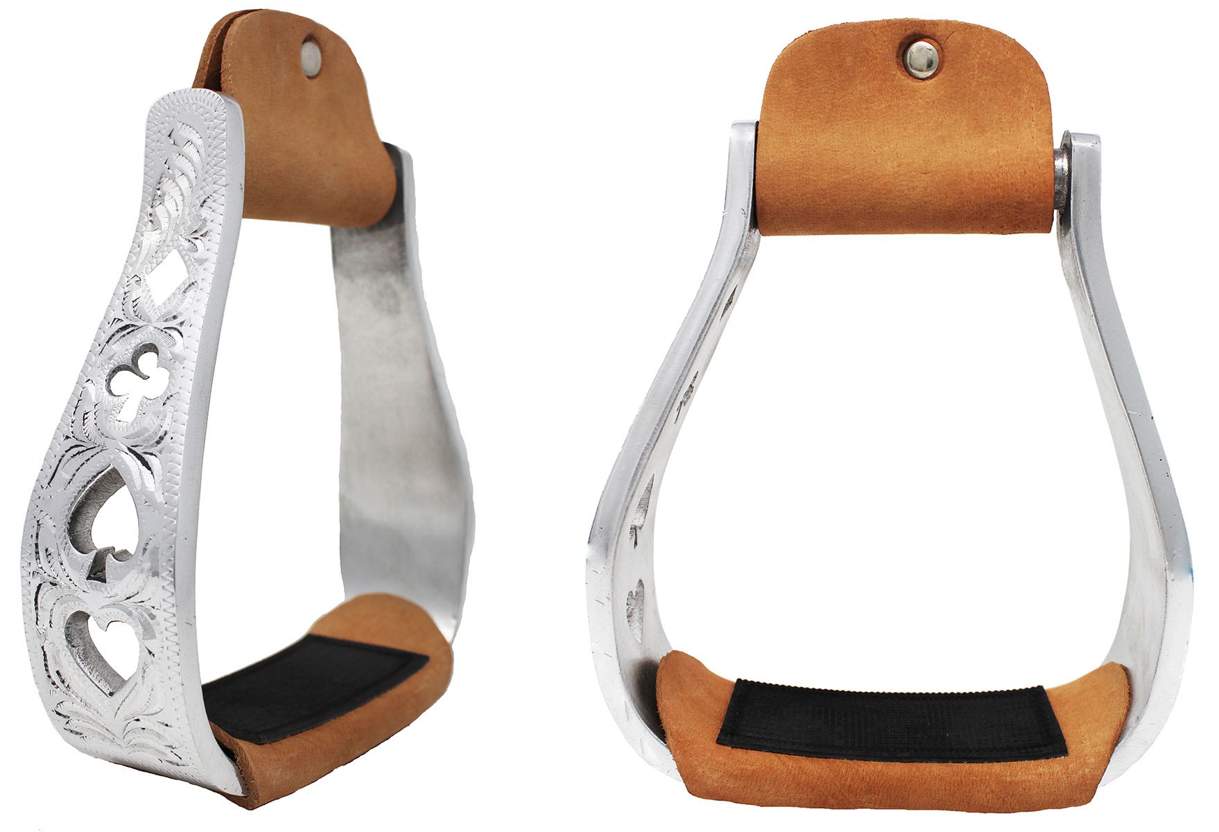 Western Horse Saddle Stirrups Aluminum Leather Engraved Bling Cross Stirrup 5168