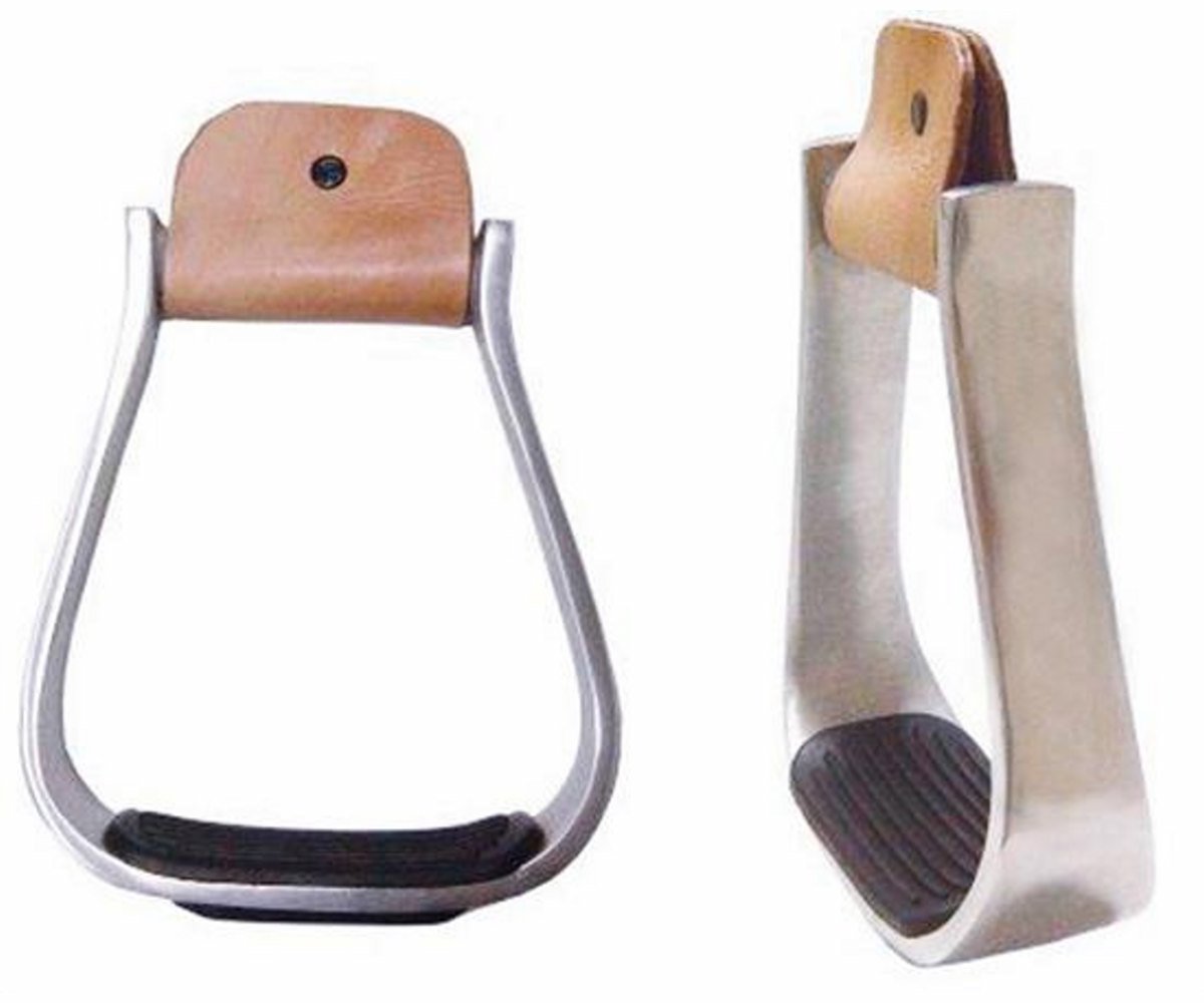 Western Horse Saddle Stirrups Aluminum Leather Rubber Tread Rodeo Tack