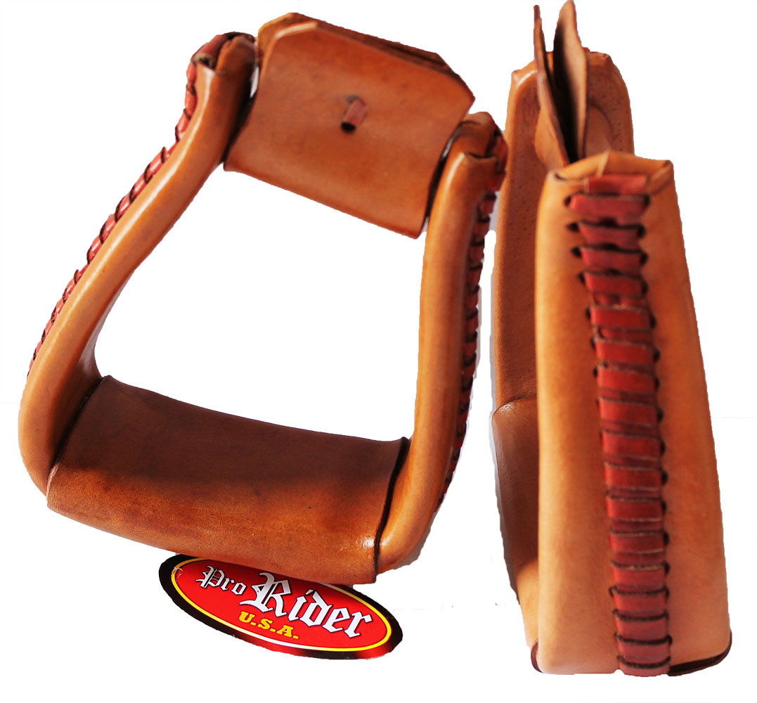 Western Show Horse Saddle Stirrups Leather Covered Angled Aluminum
