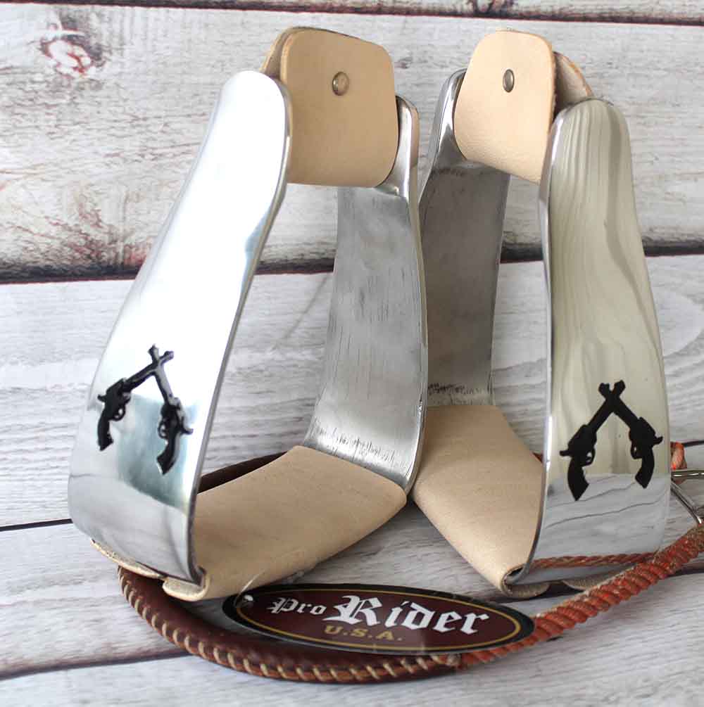 Horse Saddle Slanted Angled Sloped Stirrups Cross Gun Aluminum Leather