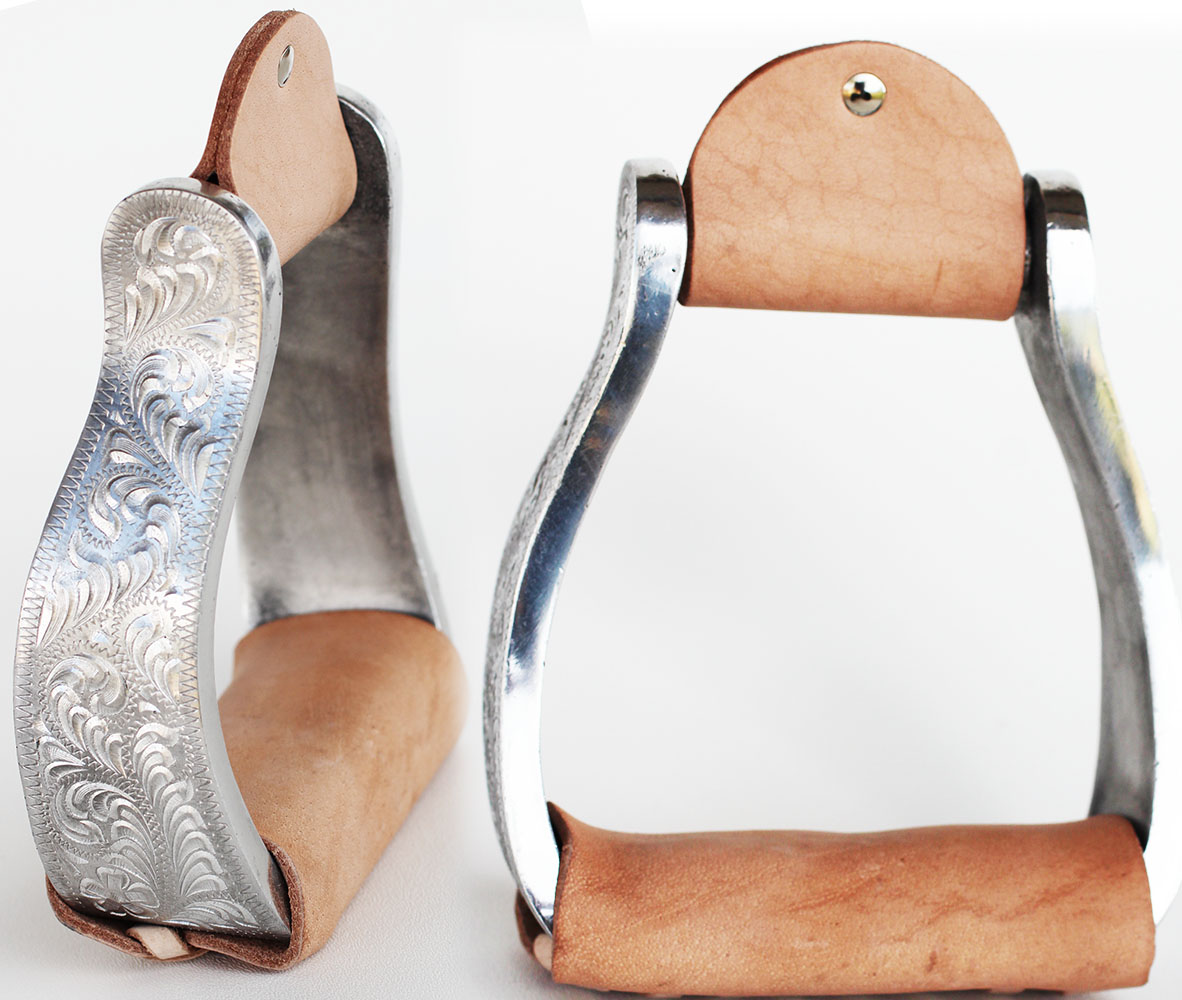 Cheval Selle Wester léger gravé aluminun étriers en cuir bande de roulement 51RT02