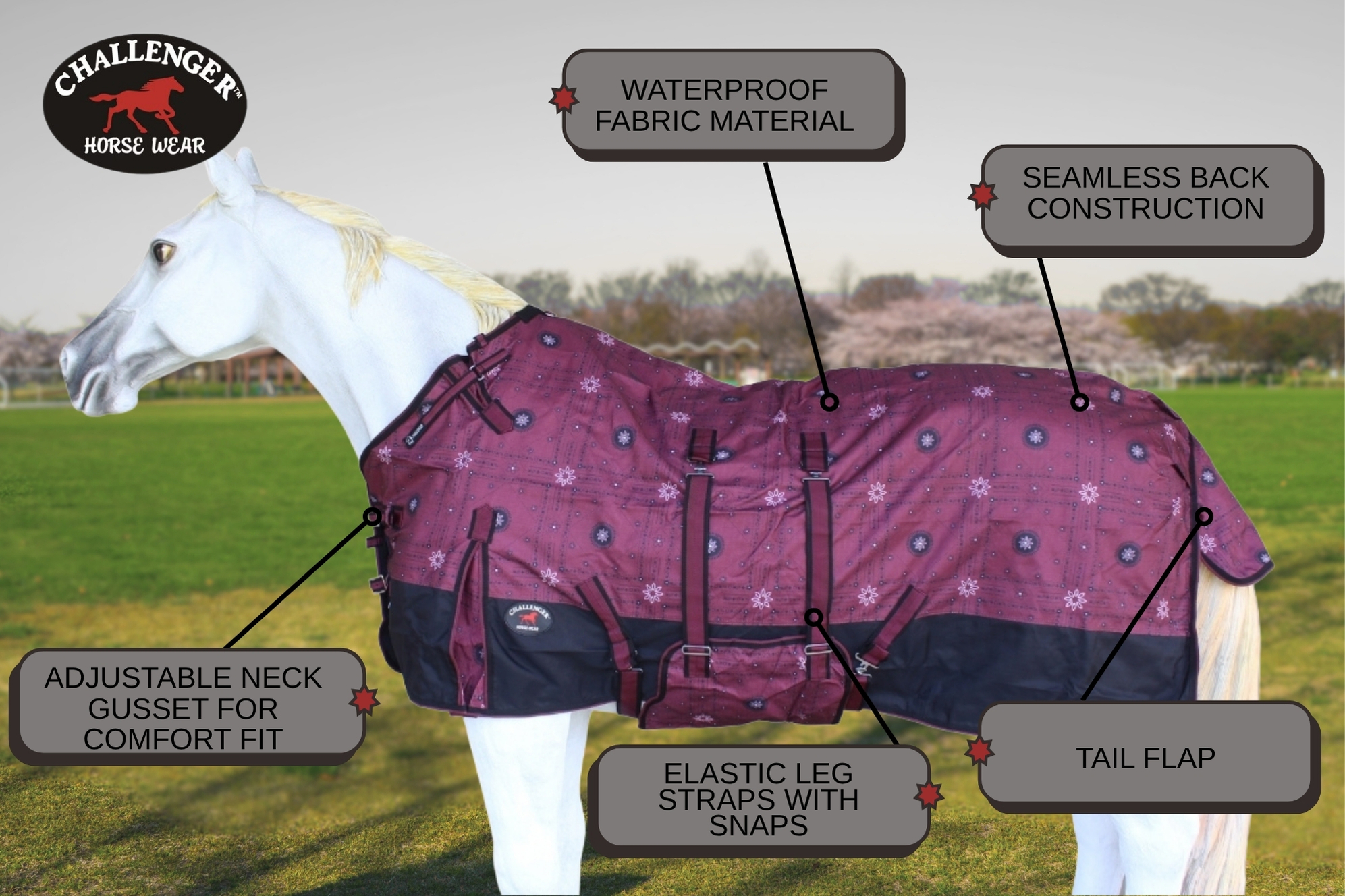 CHALLENGER 1200D Turnout Horse Sheet - Waterproof, Light Winter, 66 Inches, Turquoise Aztec
