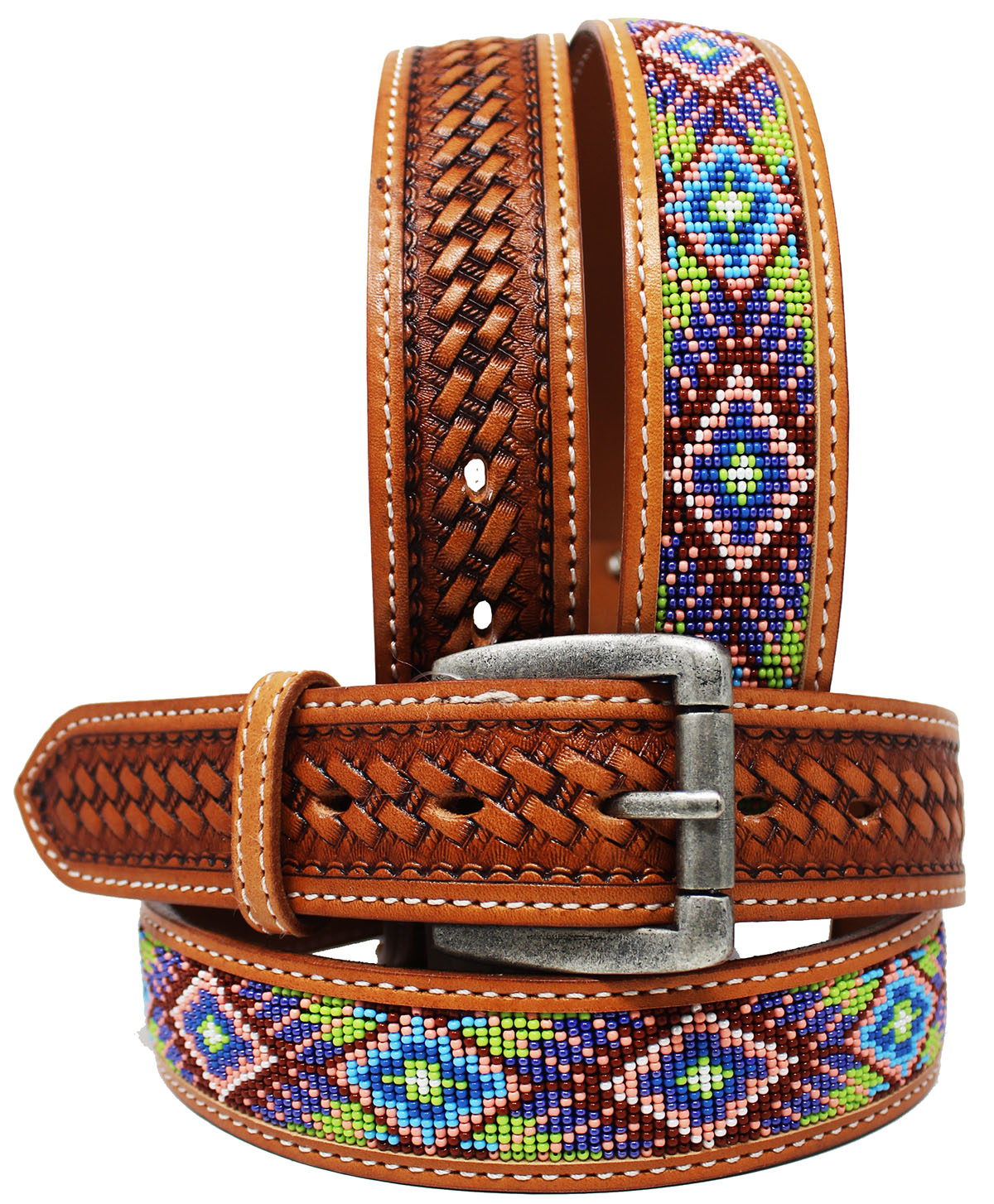 1.5 Wide Western Rodeo Heavy Duty Beaded Full Grain Leather Belt 26RT14