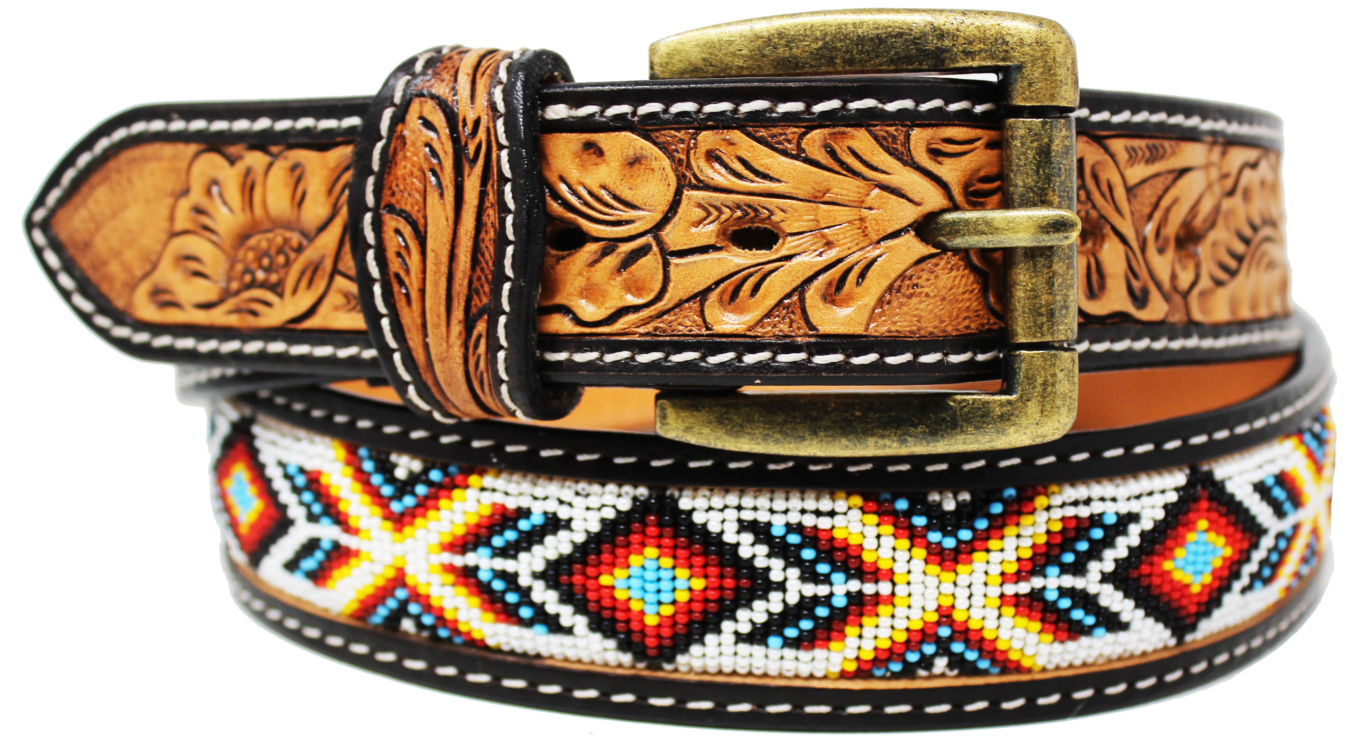 Cinturón Unisex 1.5" Western Floral Tooled Cuentas Grano Completo Cuero 26RT25 - Imagen 11 de 13
