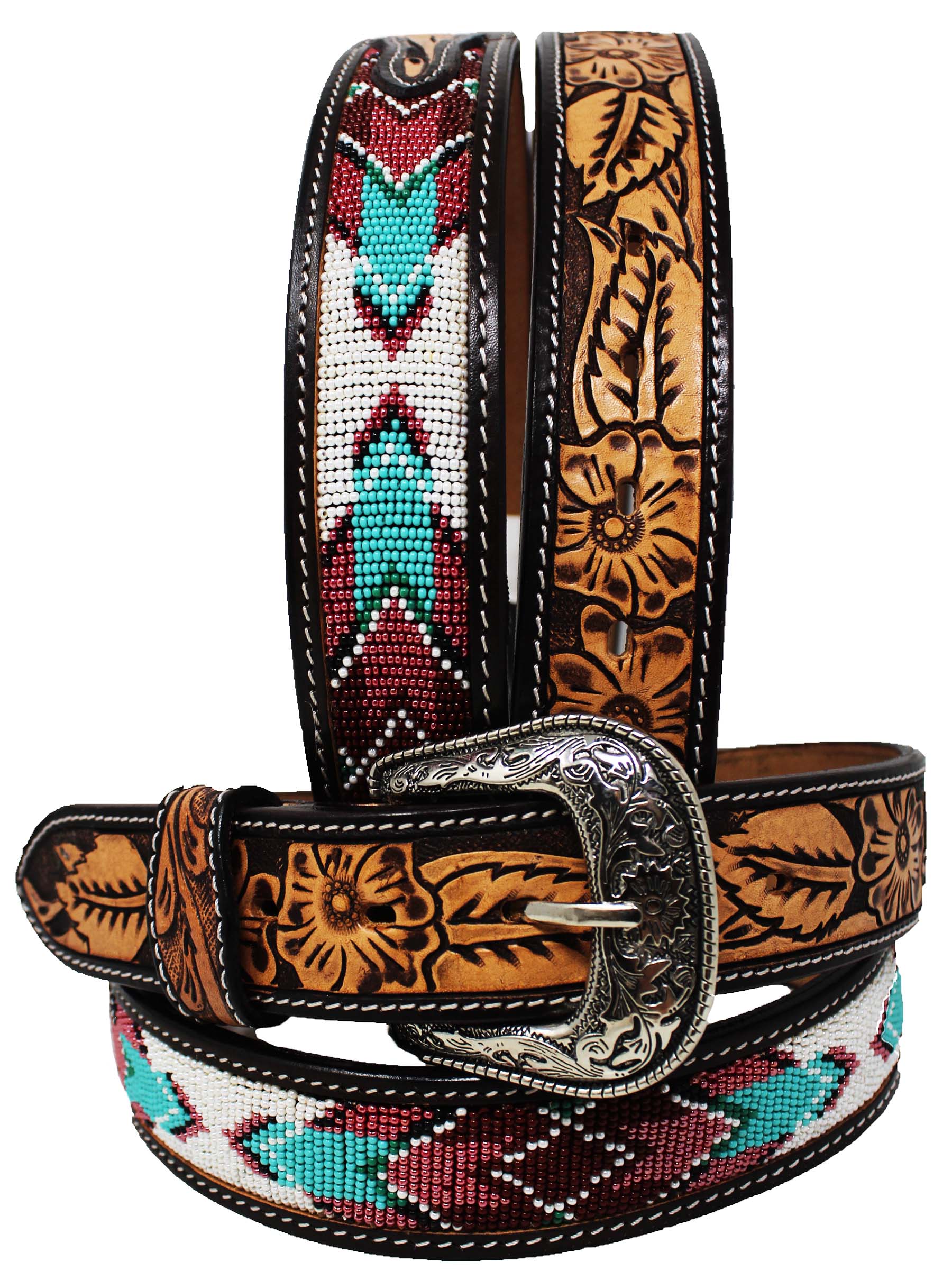 Beaded Floral Belt Beaded belts – Hurricane Dixie Leather main image 2