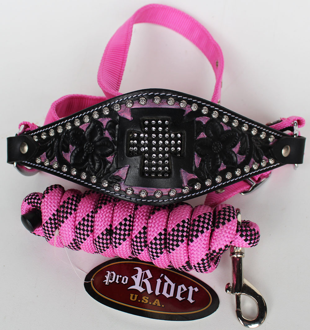 Horse Noseband Tack Bronc Leather HALTER Tiedown Lead Rope 280615 - Picture 2 of 3