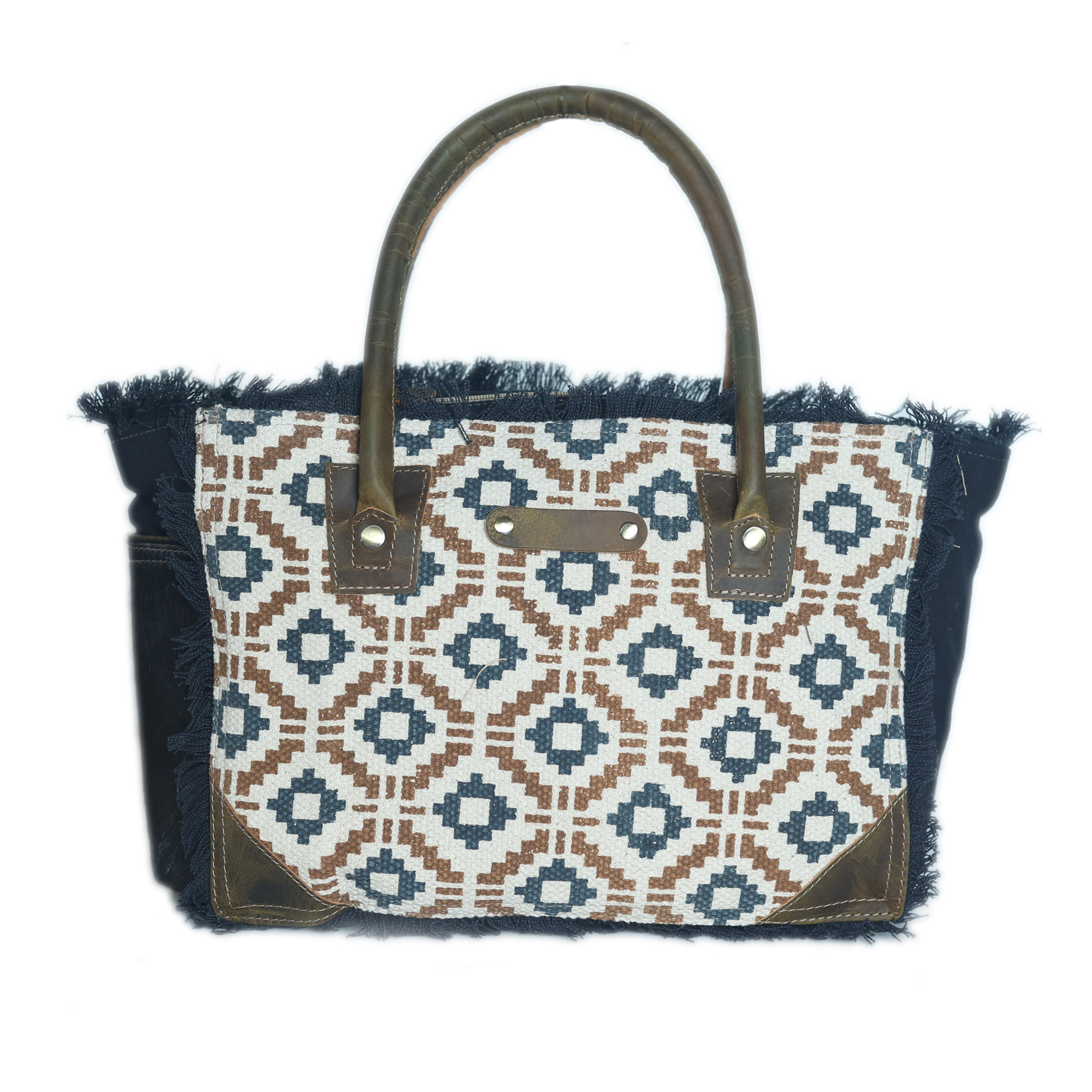 Vente Sac à main fourre-tout femme Challenger toile tissée main cuir marron 17RT2112