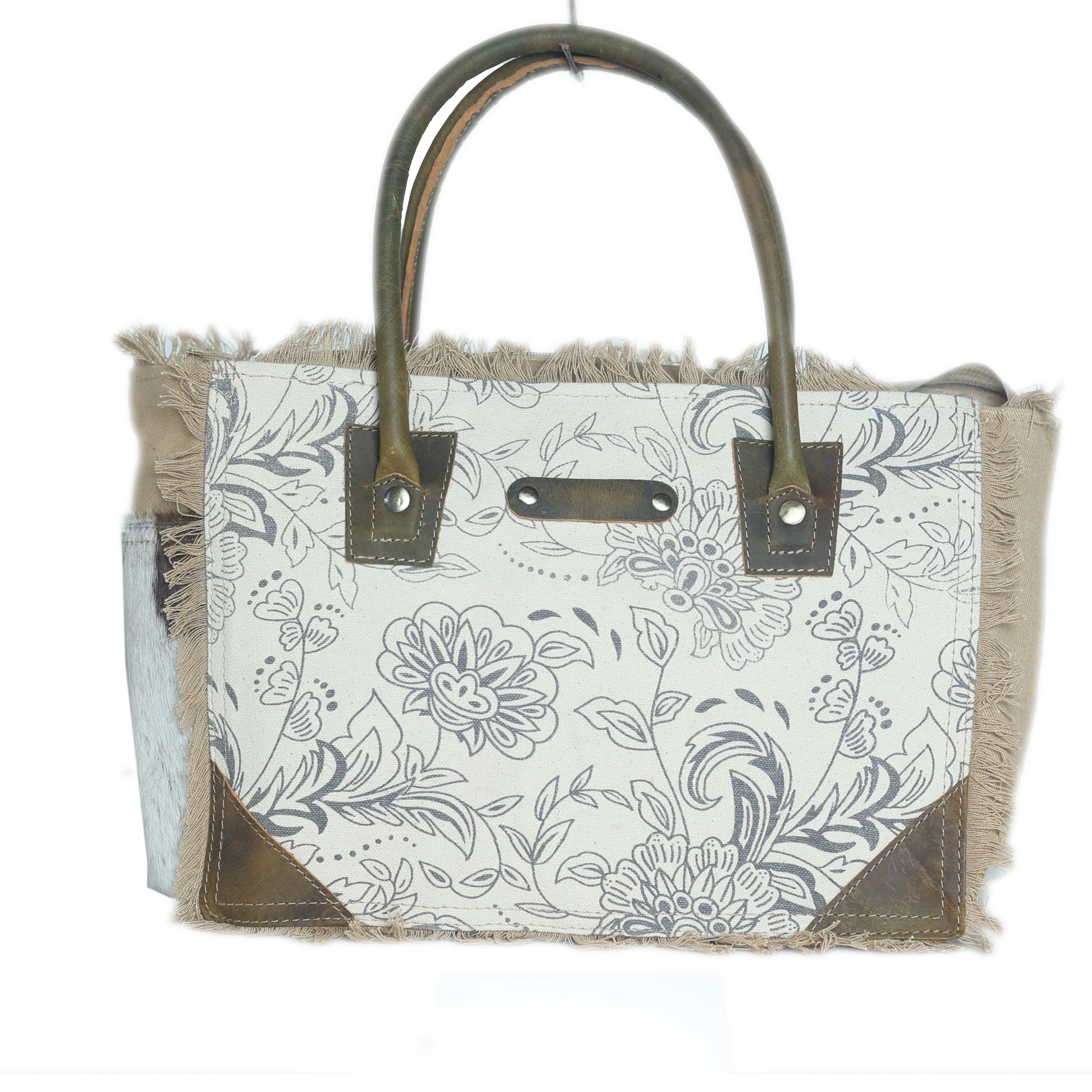 Sac à officiel main fourre-tout femme Challenger toile tissée main cuir marron 17RT2112