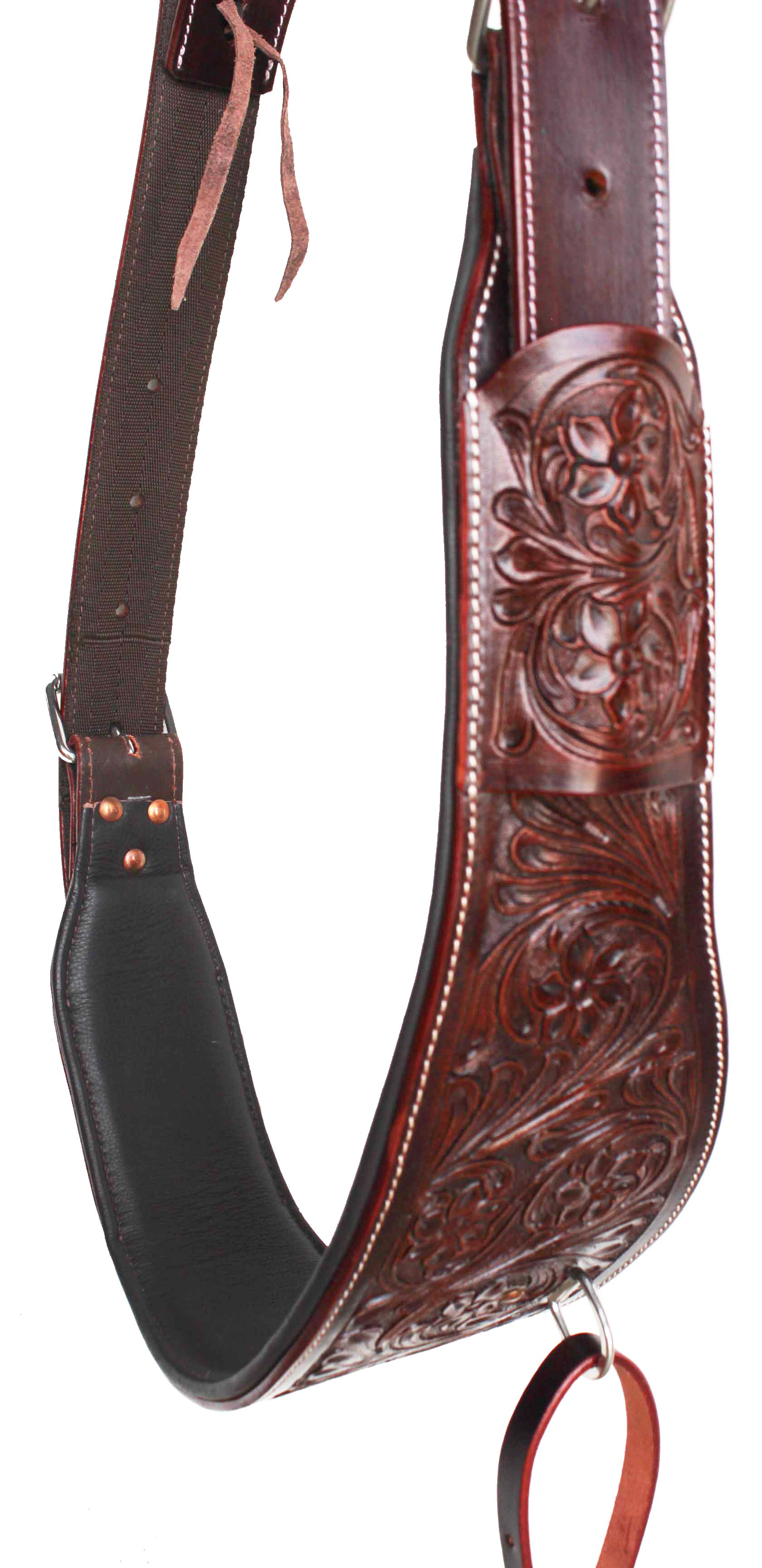 Horse Floral Tooled Padded Leather Rear Flank Saddle Cinch Billets