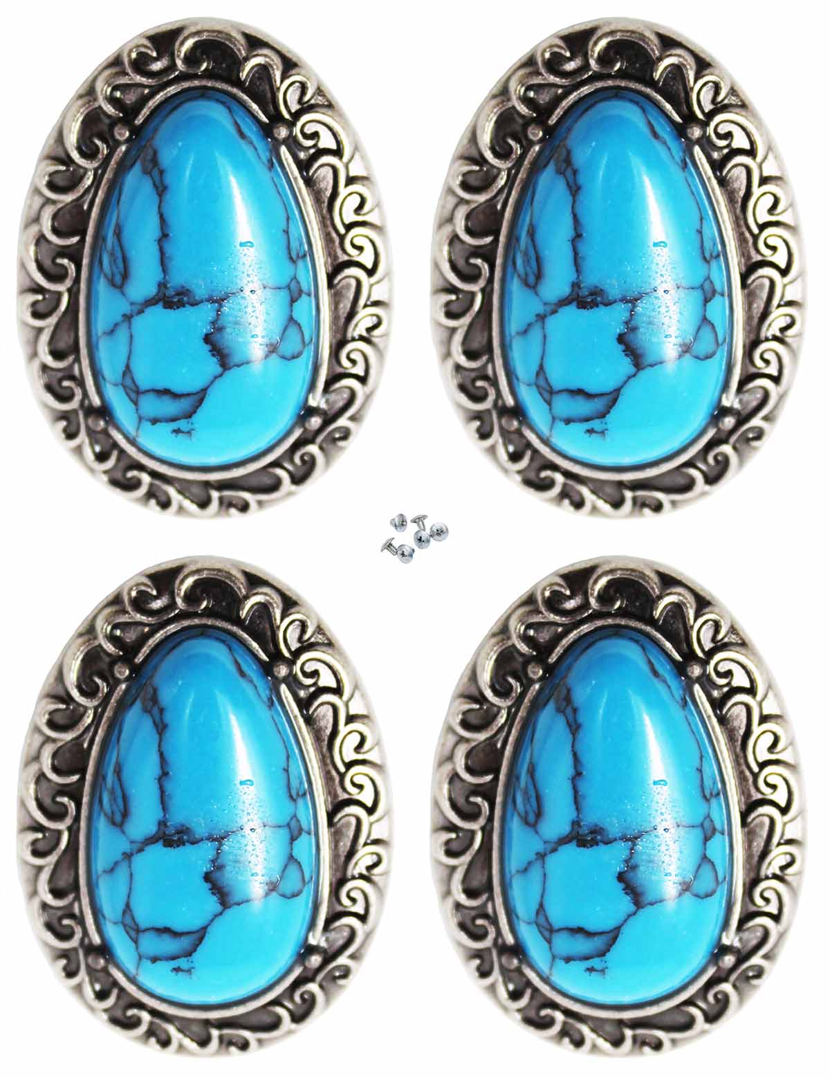 Concho  1-1/4" Set of 4 Turquoise Stone  Tack Belt Bag Jewelry Conchos 401628