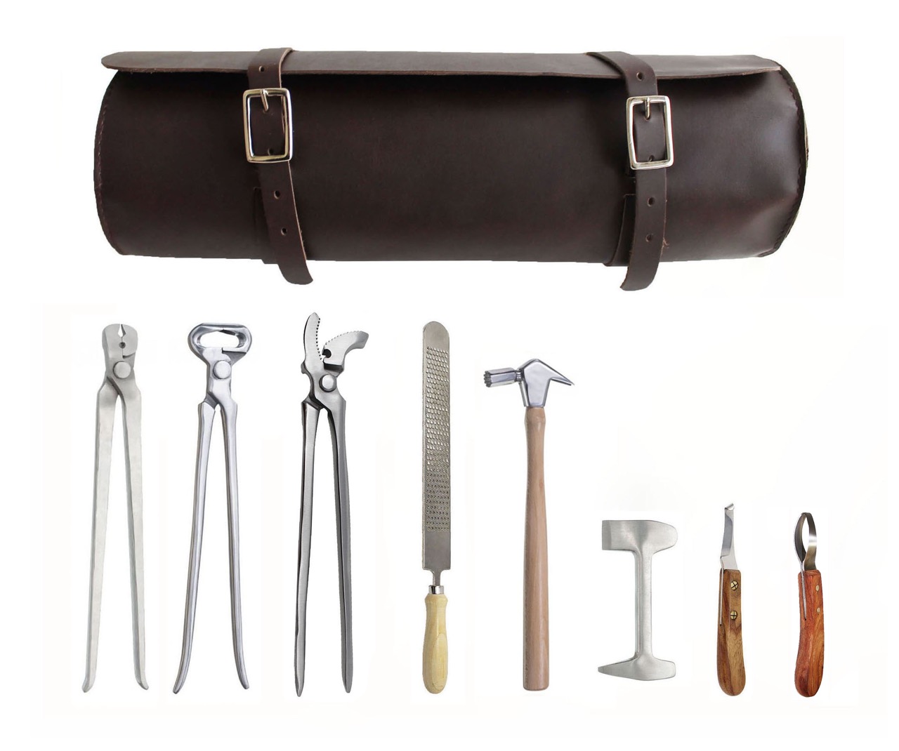 8 Stück Pferd Schuh Hufschmied Huf Pflege Werkzeug Zange Kit mit Ledertasche 98499C - Bild 1 von 5