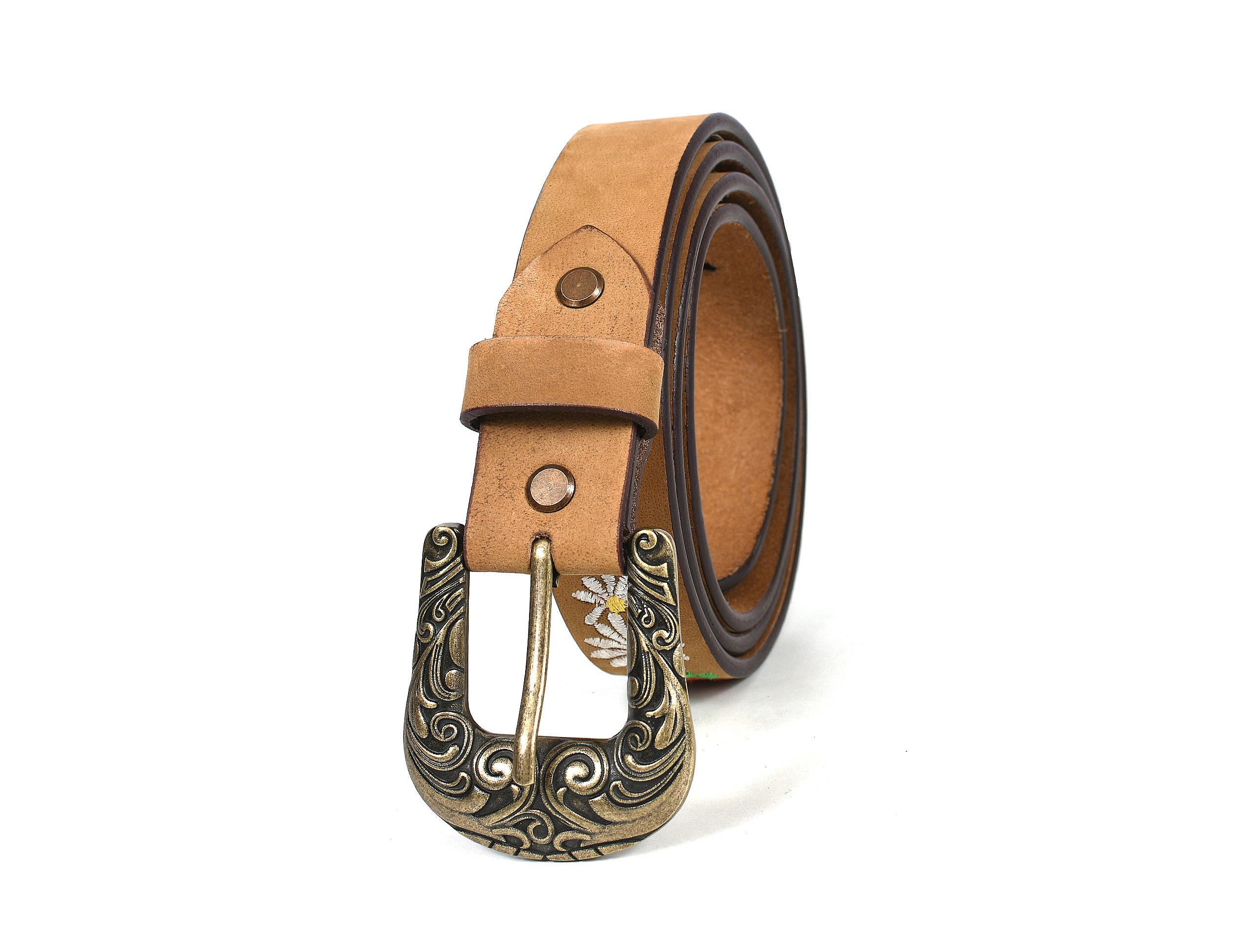 Women's 100% Leather 1" Wide Purple Floral Embroidered Belt 12AFBT510 - Imagen 2 de 6