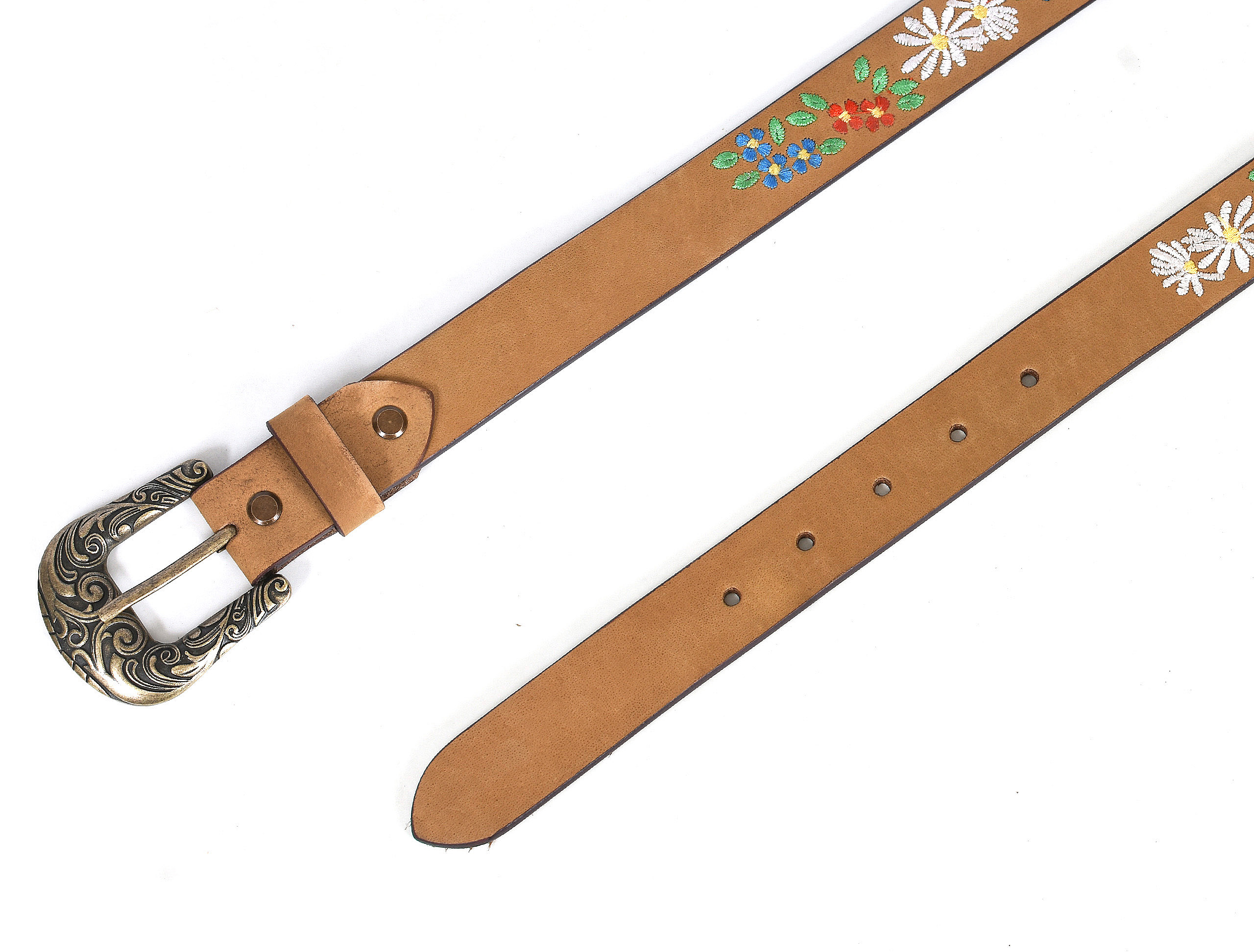 Women's 100% Leather 1" Wide Purple Floral Embroidered Belt 12AFBT510 - Imagen 3 de 6