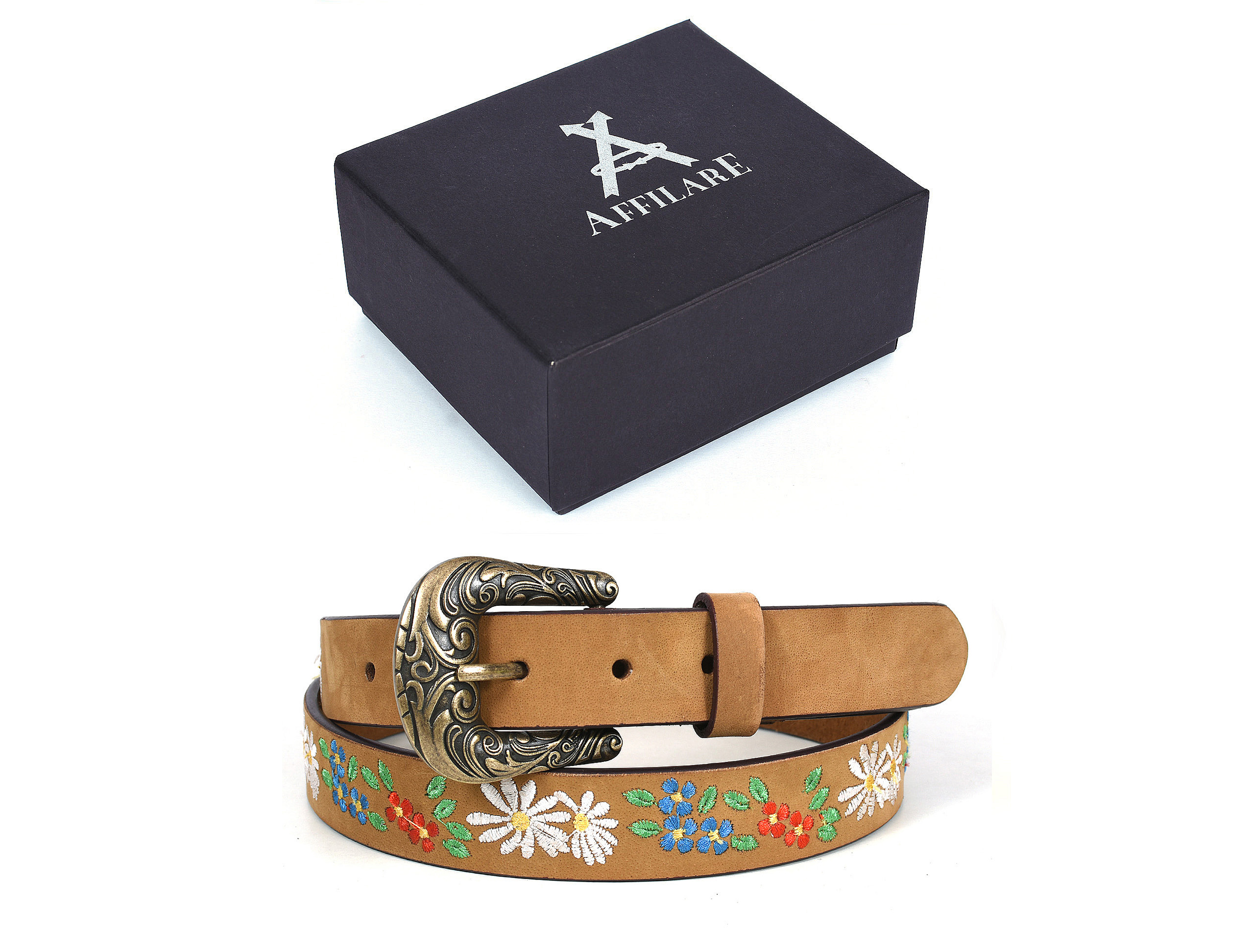 Women's 100% Leather 1" Wide Purple Floral Embroidered Belt 12AFBT510 - Imagen 4 de 6