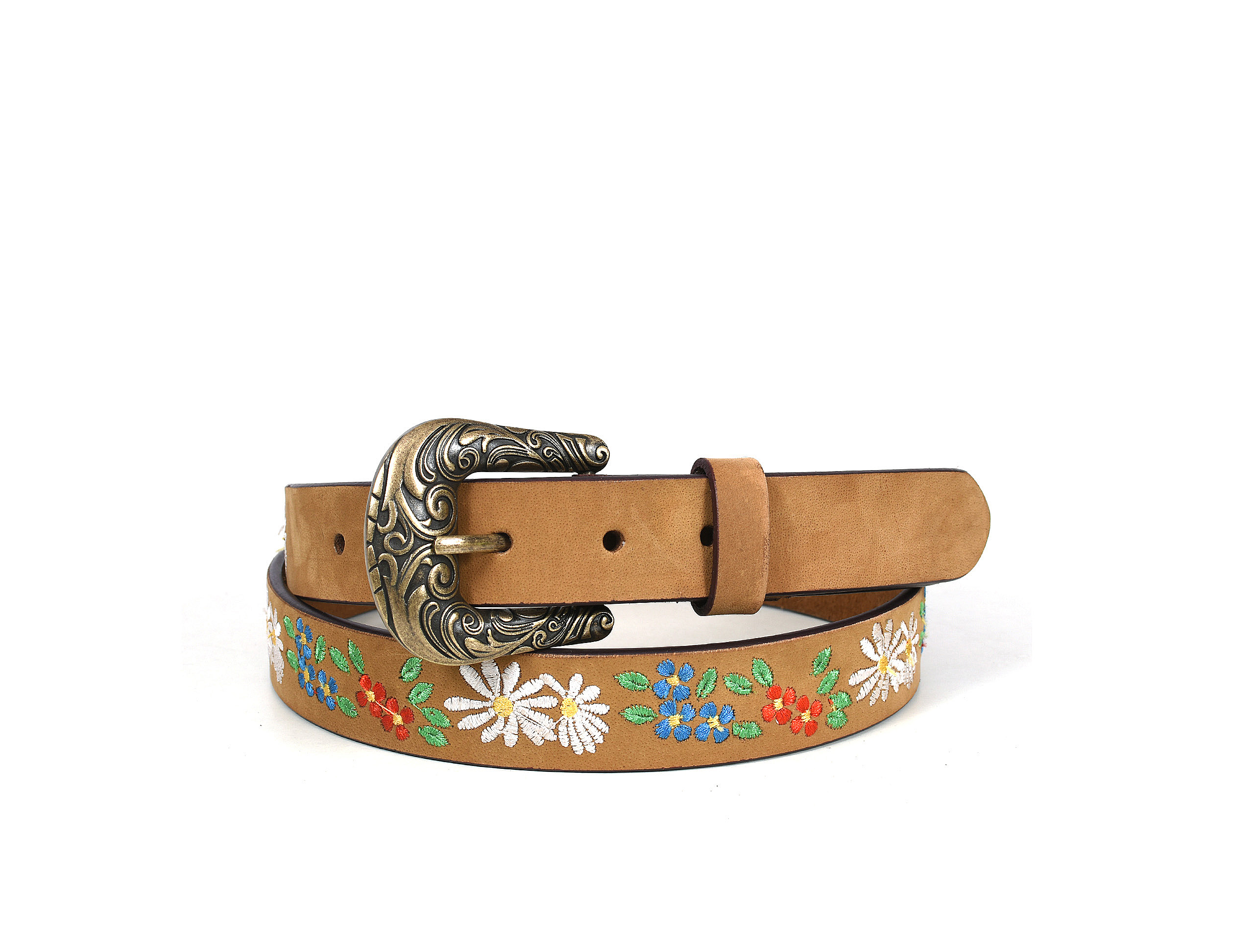 Women's 100% Leather 1" Wide Purple Floral Embroidered Belt 12AFBT510